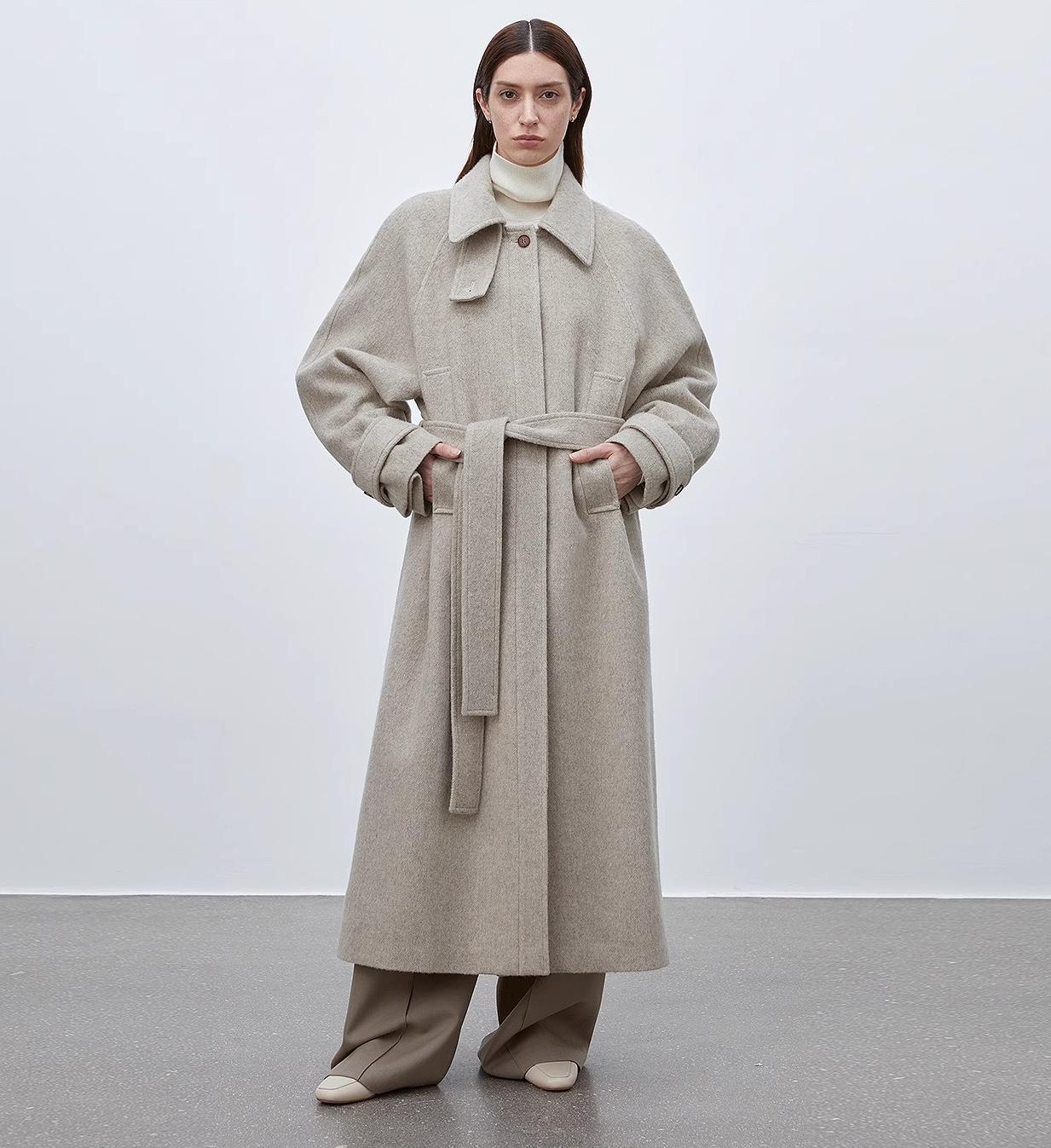 Women's Alpaca Wool Coat "Moonlit Veil" – Double Layer Collar & Raglan Cut | FuturaTrend