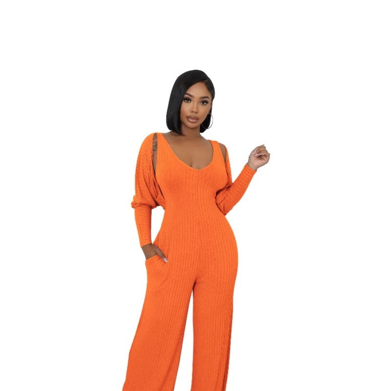 Women's Ribbed Long Sleeve Jumpsuit