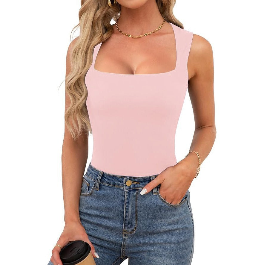 Top Camisola de Canalé con Cuello Cuadrado para Mujer - Tirantes Finos
