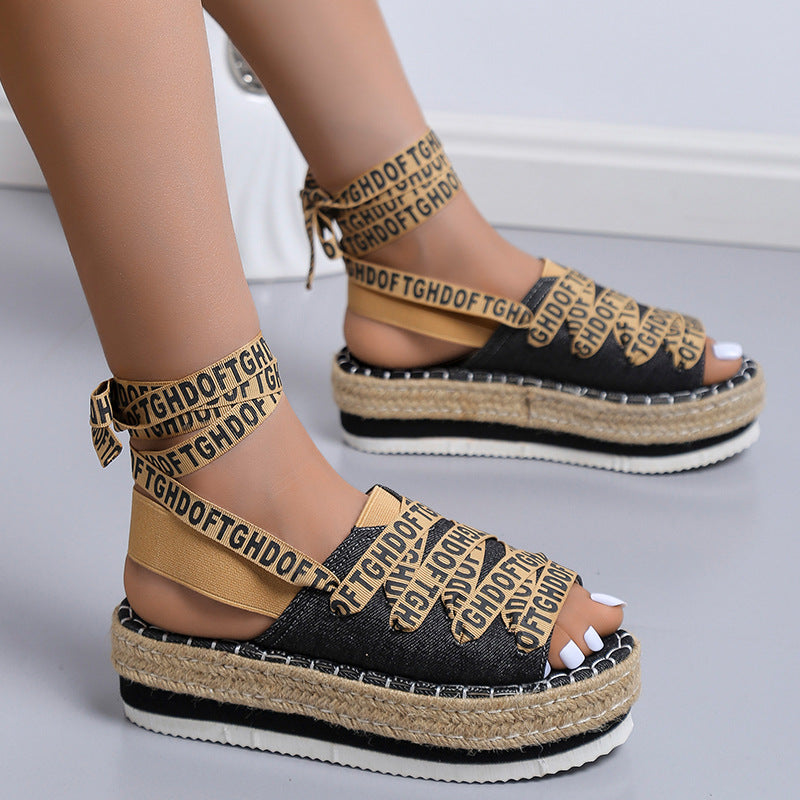 Espadrilles Femme Lacets Été - Sandales Casual Tressées Épaisses