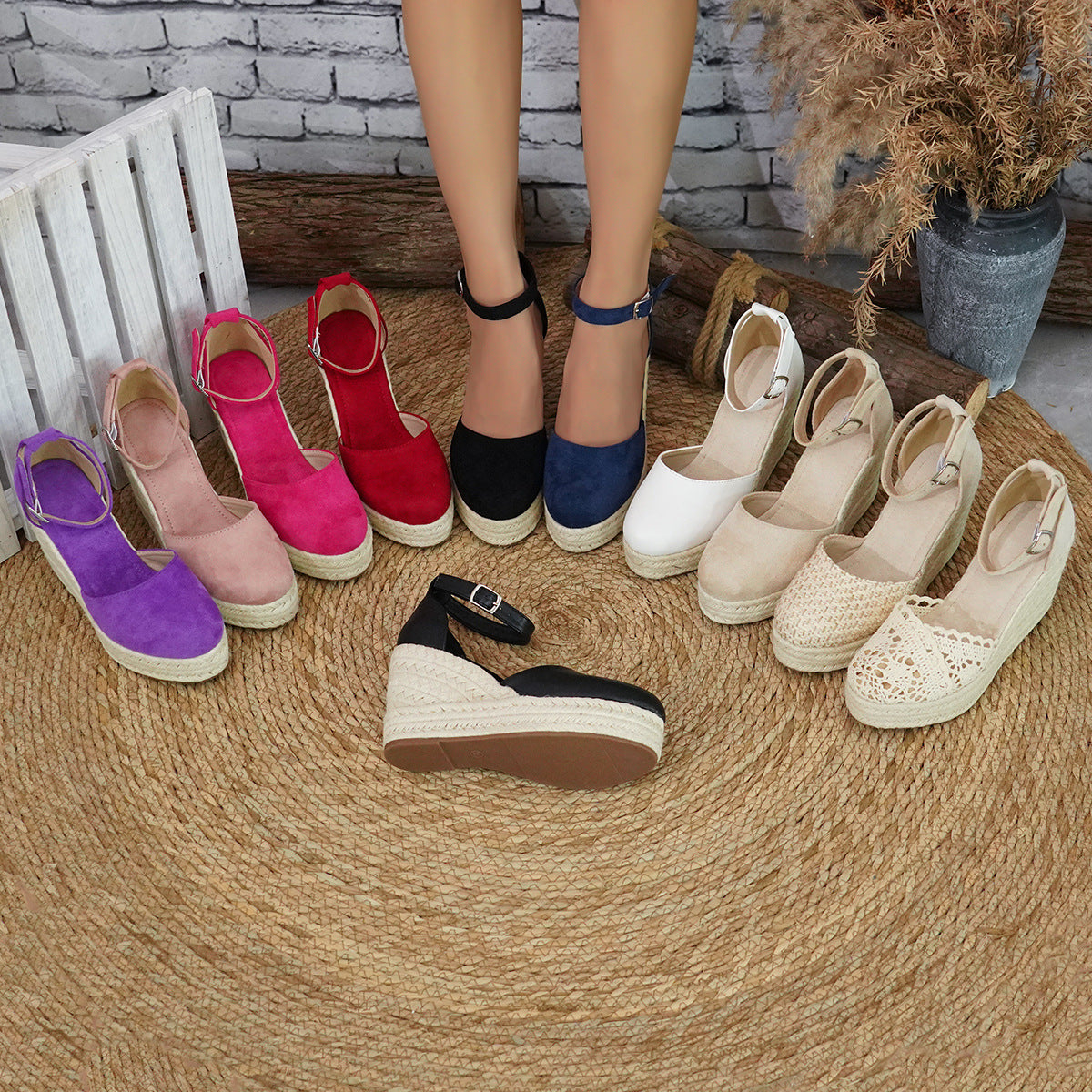 Women's Summer Platform Espadrille Sandals - Suede Ankle Strap