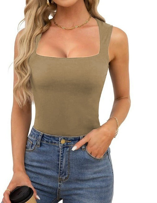 Top Camisola de Canalé con Cuello Cuadrado para Mujer - Tirantes Finos