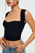 Crop Top Sans Manches Col Cœur Côtelé Femme