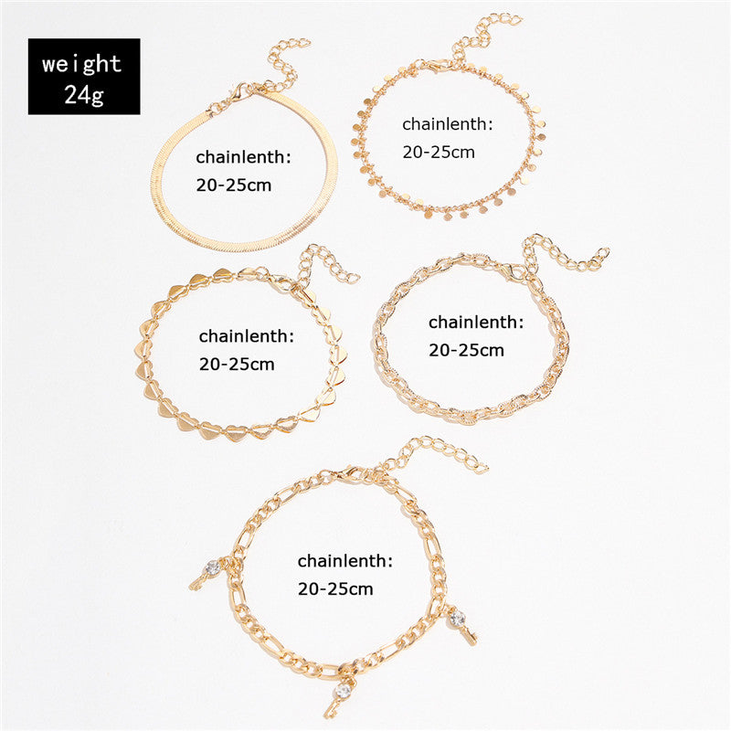 Lot of 5 Gold Crystal Ankle Bracelets