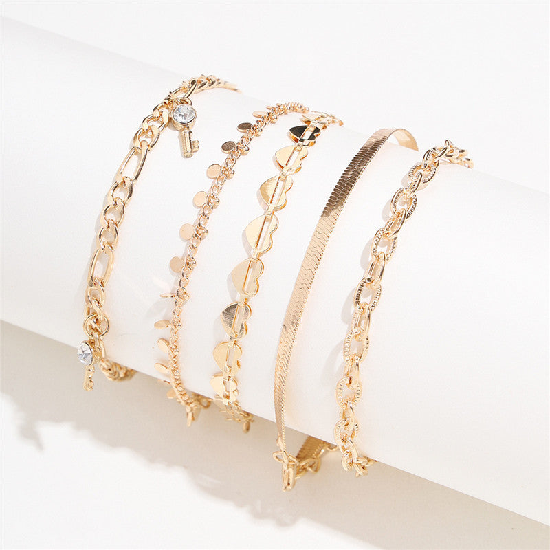 Lot of 5 Gold Crystal Ankle Bracelets