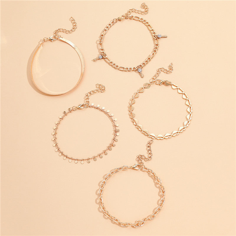 Lot 5 Bracelets de Cheville Cristal Doré
