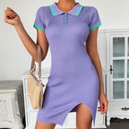Minivestido de canalé de cuello alto para mujer - Estilo elegante