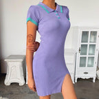 Minivestido de canalé de cuello alto para mujer - Estilo elegante