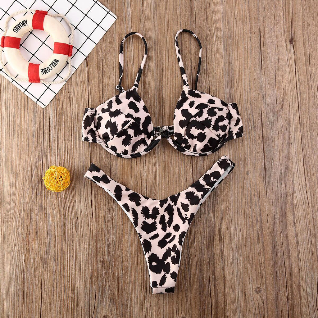 Bikini de verano con estampado animal para mujer - Traje de baño de dos piezas a la moda