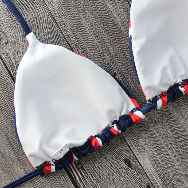 Bikini Triangle Rayé Femme Été - Maillot de Bain 2 Pièces Tendance