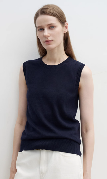 Gilet Pull Col Rond Tricoté Femme — Sans Manches, Coupe Droite, Casual Chic