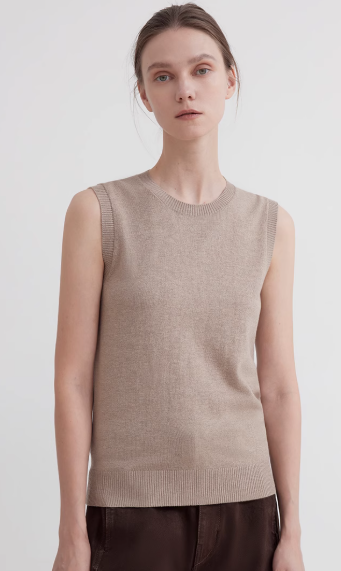 Gilet Pull Col Rond Tricoté Femme — Sans Manches, Coupe Droite, Casual Chic