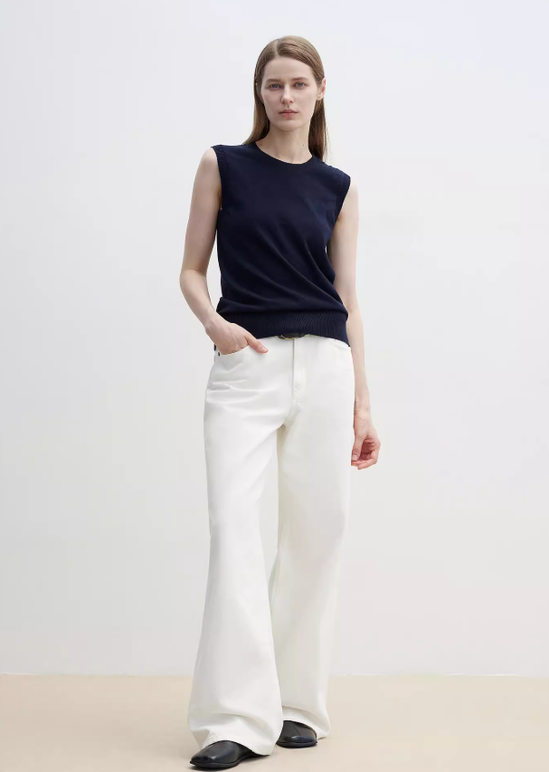 Gilet Pull Col Rond Tricoté Femme — Sans Manches, Coupe Droite, Casual Chic
