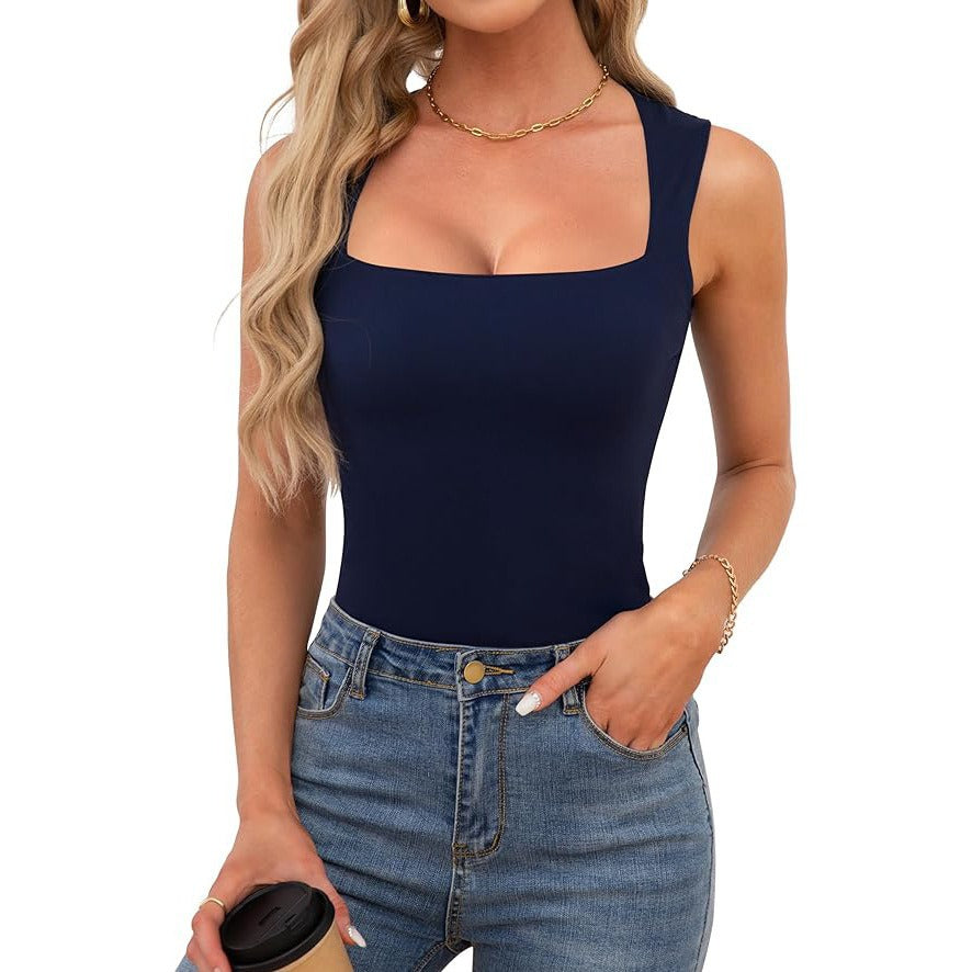 Top Camisola de Canalé con Cuello Cuadrado para Mujer - Tirantes Finos