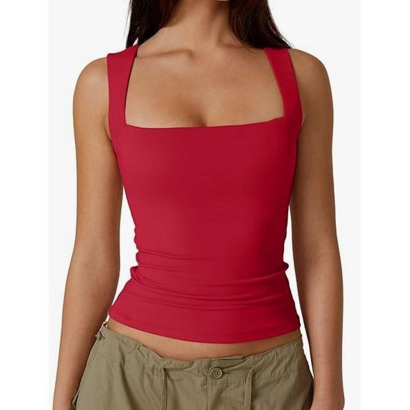 Top Camisola de Canalé con Cuello Cuadrado para Mujer - Tirantes Finos