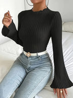 Women's Ribbed Long-Sleeve Top - Elegant Cut