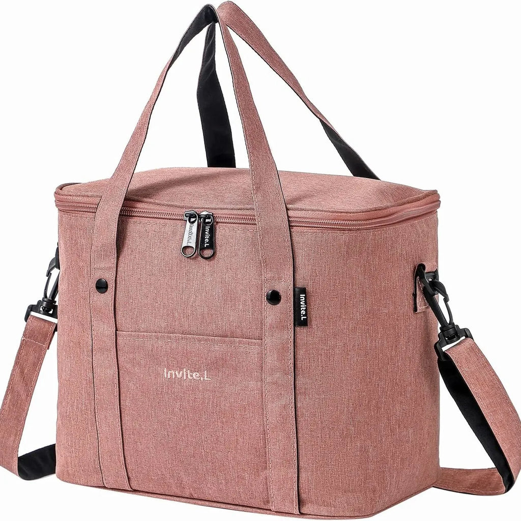 Reusable Insulated Lunch Bag with Shoulder Strap (Pink)-0