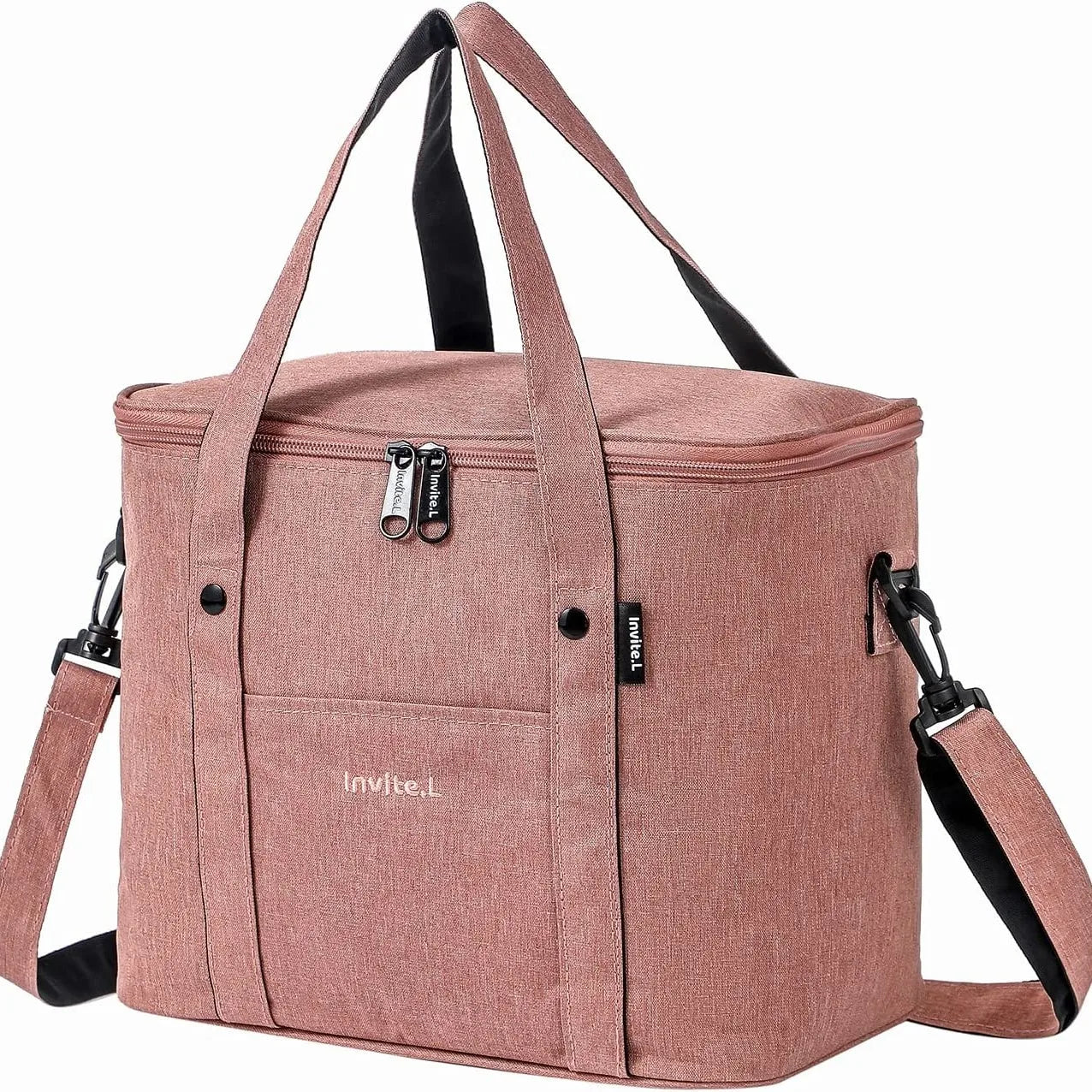 Reusable Insulated Lunch Bag with Shoulder Strap (Pink)-0