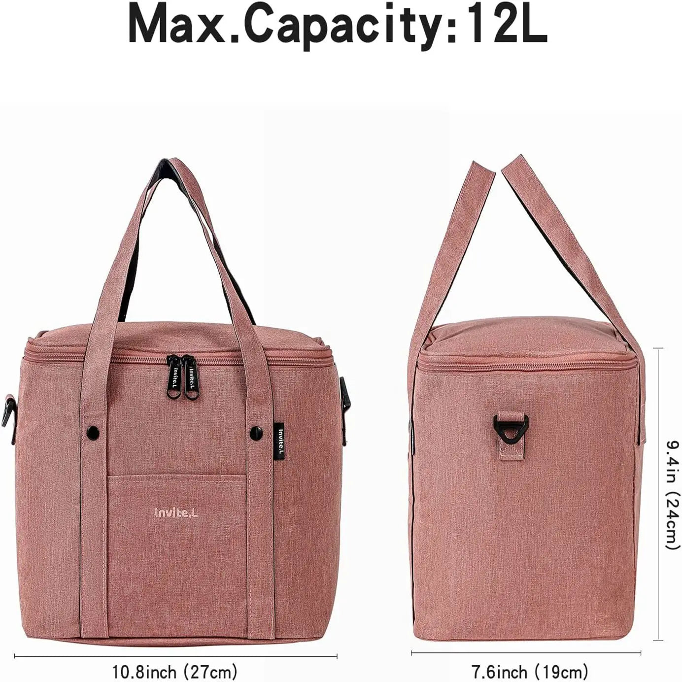 Reusable Insulated Lunch Bag with Shoulder Strap (Pink)-2