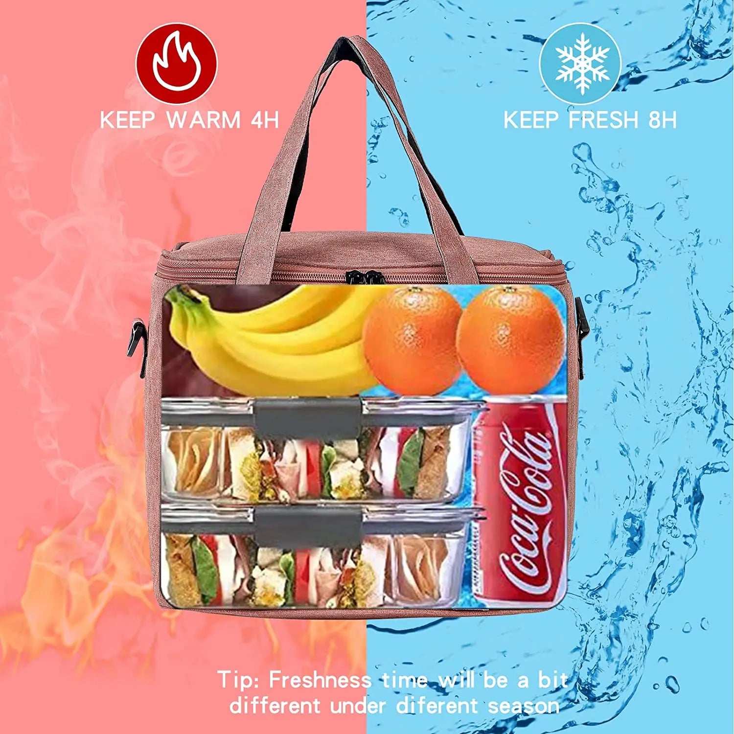 Reusable Insulated Lunch Bag with Shoulder Strap (Pink)-1
