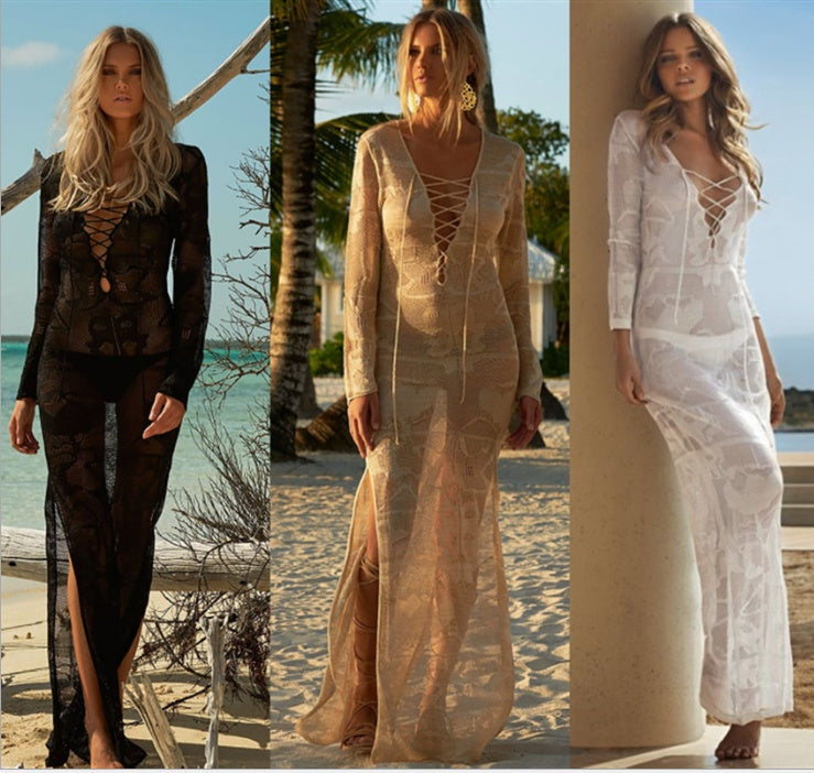 Robe de Plage Crochet Tricotée Longue — Paréo Cover-Up Femme Été 2026