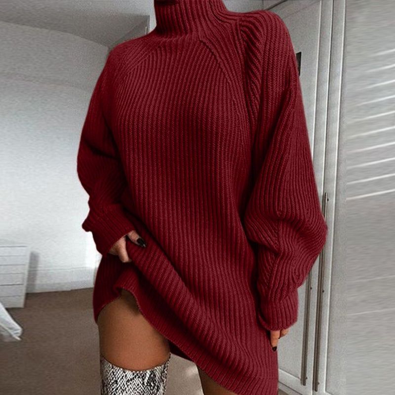 Robe Pull Col Roulé Femme — Longue, Chaude, Grande Taille S-5XL