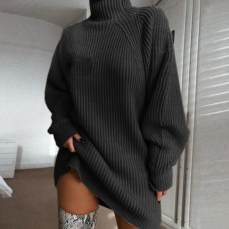 Robe Pull Col Roulé Femme — Longue, Chaude, Grande Taille S-5XL