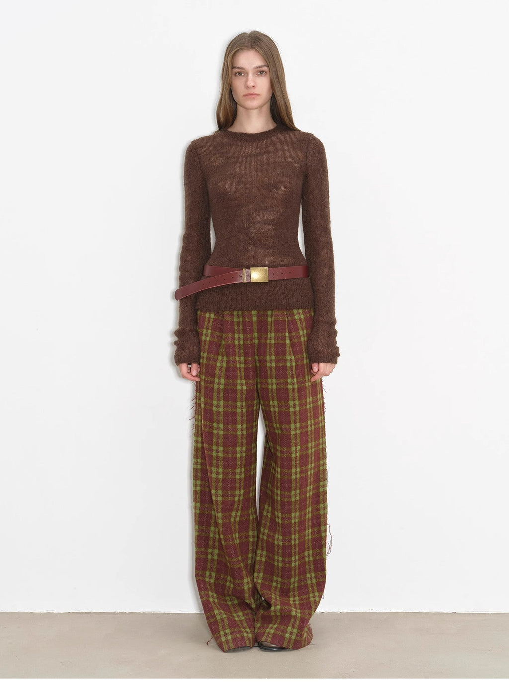 "Lazy Day Essential" Textured Mohair Blend Round Neck Stretch Knit Base Layer for Fall/Winter Women-0