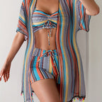 Striped Three-Piece Bikini — Women's Summer Swimsuit Set 2026