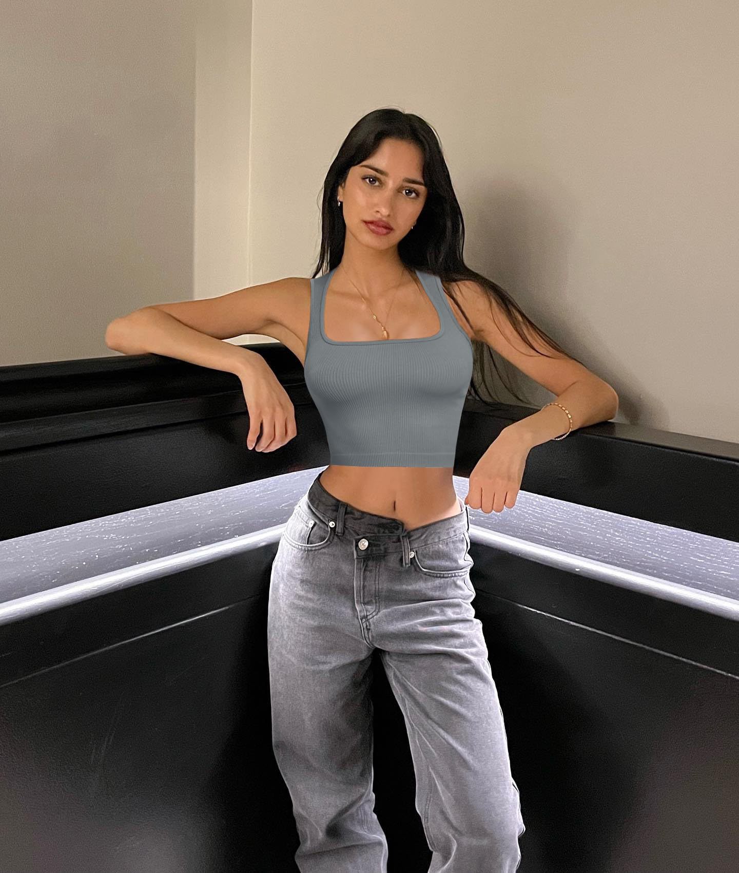 Top sin Mangas de Cuello Cuadrado para Mujer - Ajustado