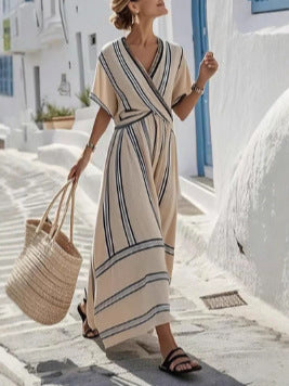 Boho Printed Short-Sleeve Maxi Dress — Women's Summer Beach Dress 2026