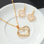 Women's Rhinestone Heart Jewelry Set — Double Heart Necklace + Romantic Earrings