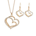 Women's Rhinestone Heart Jewelry Set — Double Heart Necklace + Romantic Earrings