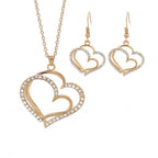 Women's Rhinestone Heart Jewelry Set — Double Heart Necklace + Romantic Earrings
