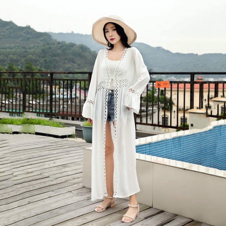 Long Knitted Crochet Beach Dress — Women's Summer 2026 Sarong Cover-Up