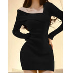 Women's Asymmetrical Shoulder Ribbed Dress - Original Style