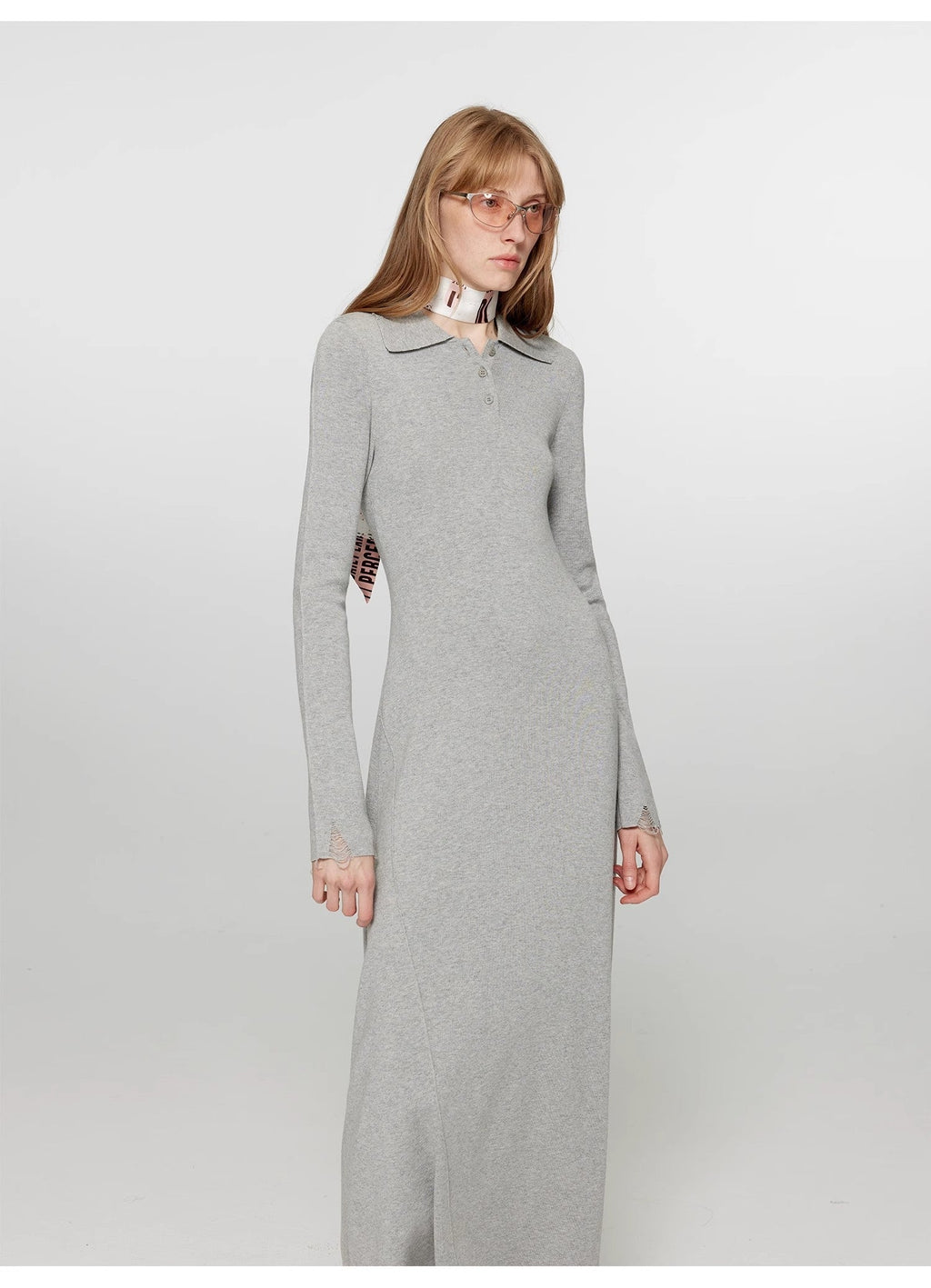 "Spring Muse" Merino Wool / Exquisite Polo Collar Waist-cinching Knit A-line Dress for Women-4