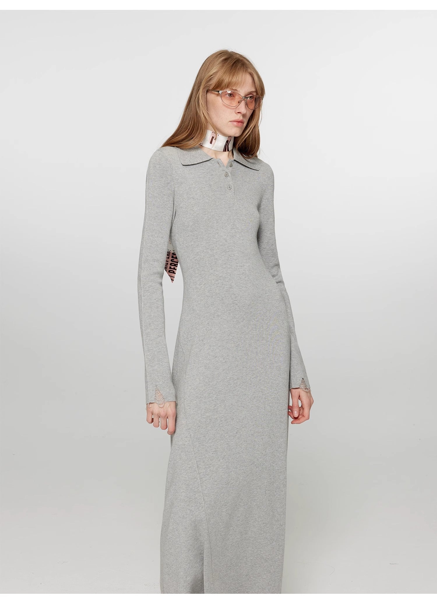 "Spring Muse" Merino Wool / Exquisite Polo Collar Waist-cinching Knit A-line Dress for Women-4