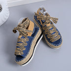 Espadrilles Femme Lacets Été - Sandales Casual Tressées Épaisses