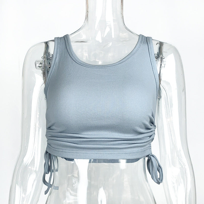 Crop Top Cordon Slim Côtelé Femme - Style Casual