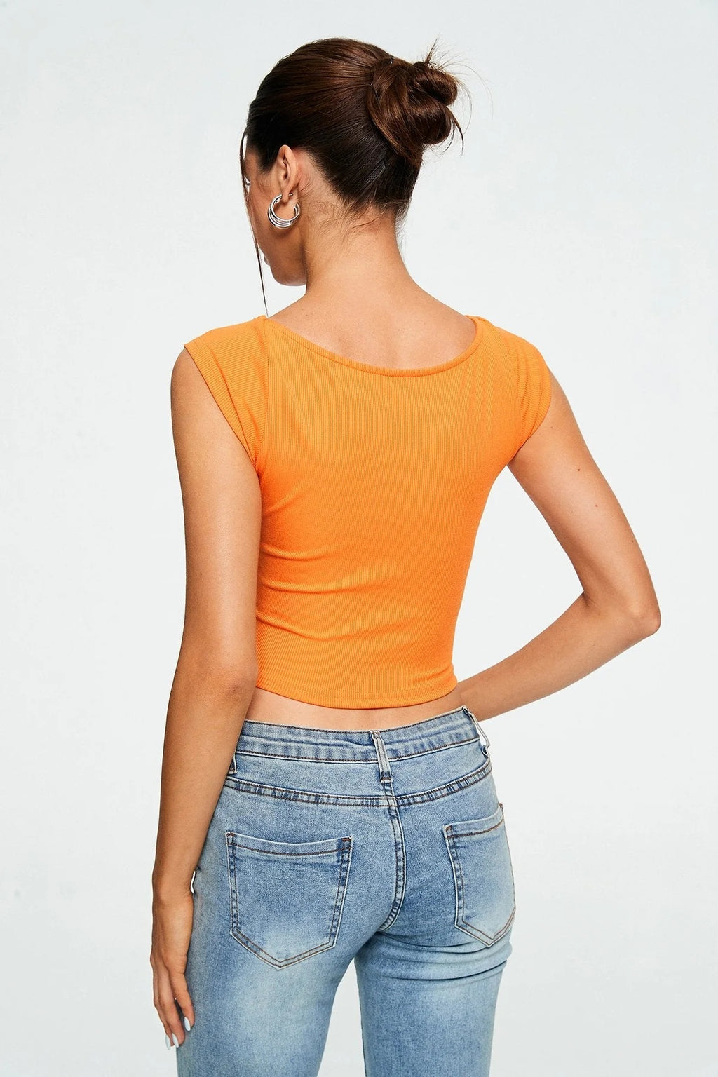 Crop Top Sans Manches Col Cœur Côtelé Femme