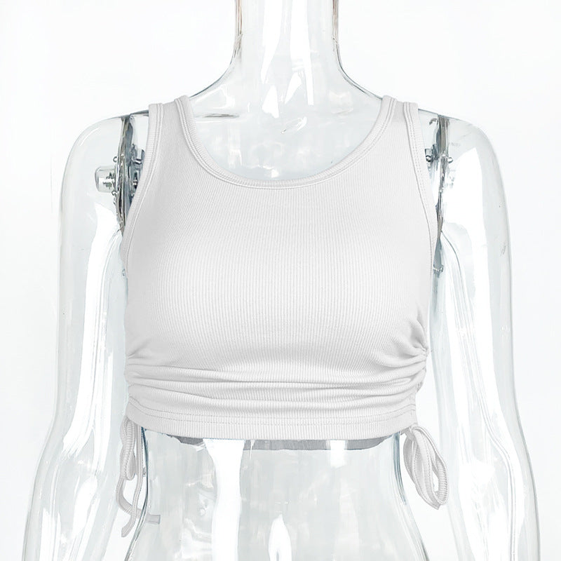 Women's Ribbed Slim Drawstring Crop Top - Casual Style