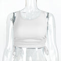 Women's Ribbed Slim Drawstring Crop Top - Casual Style