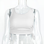 Women's Ribbed Slim Drawstring Crop Top - Casual Style