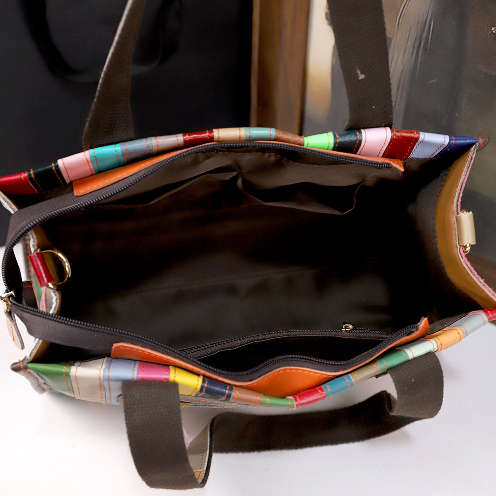 Sac Vintage Femme Cuir Patchwork Tressé Bicolore — Artisanal Luxury FuturaTrend