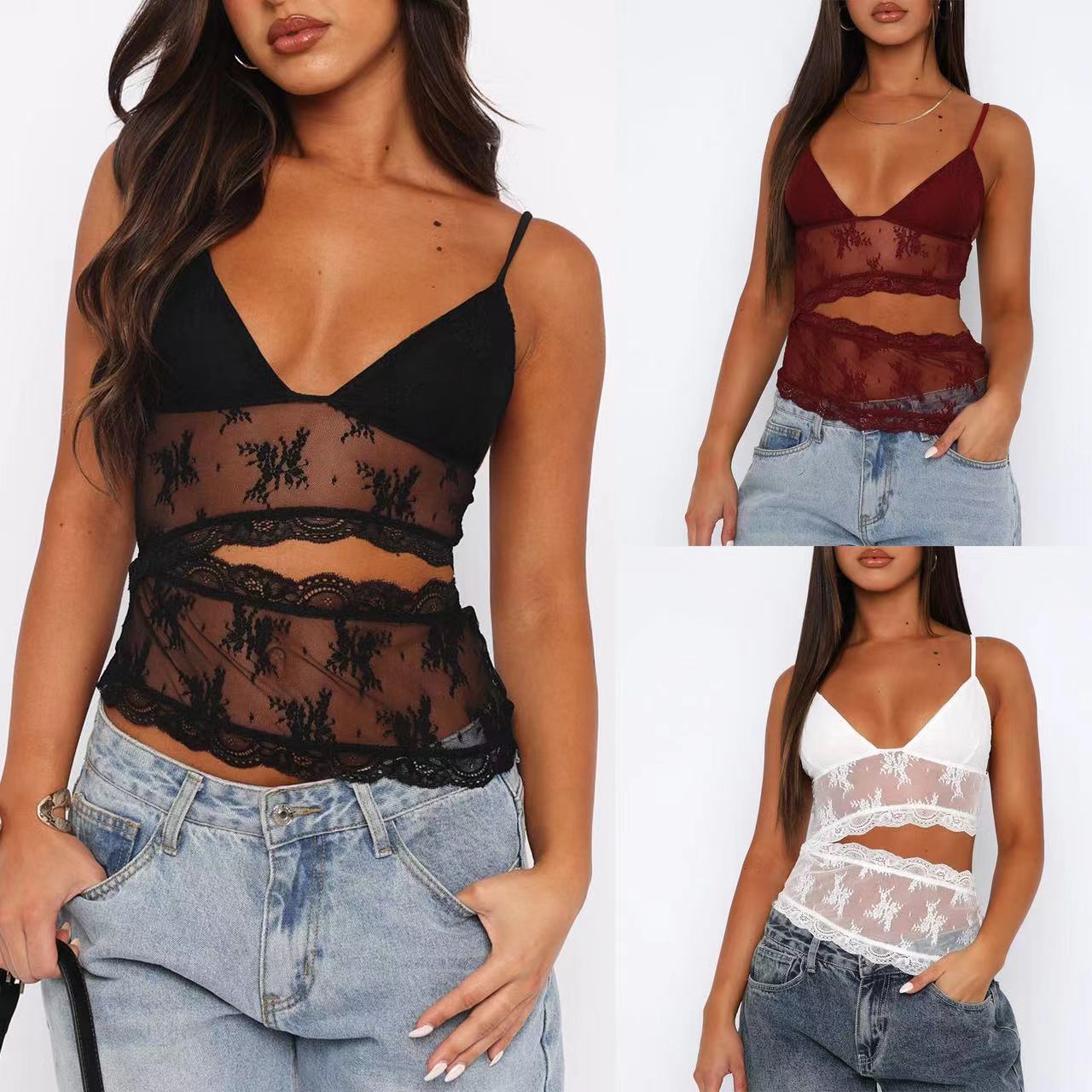 Bralette Dentelle Dos Nu Bretelles Femme - Candy Colors