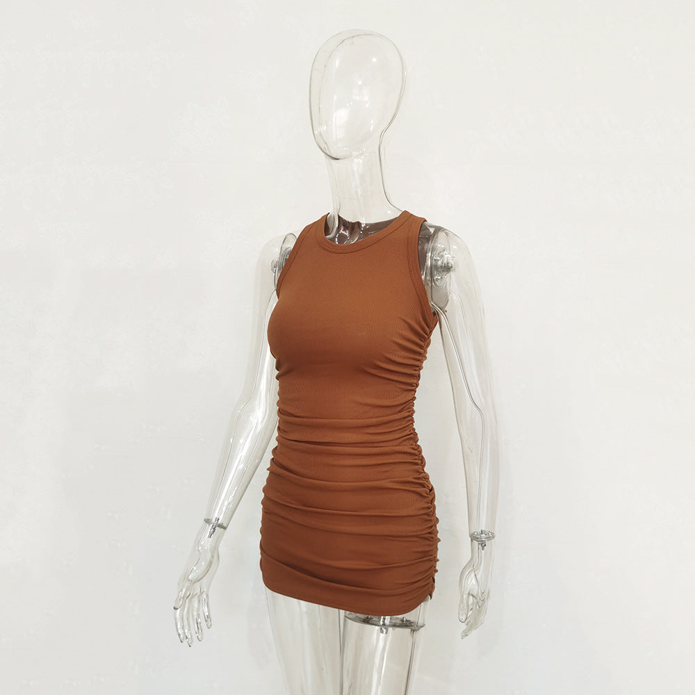 Women's Ribbed Cotton Pleated Dress - Casual Style