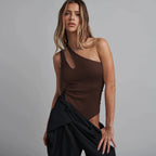 Women's Ribbed Knit Cut-Out One-Shoulder Jumpsuit