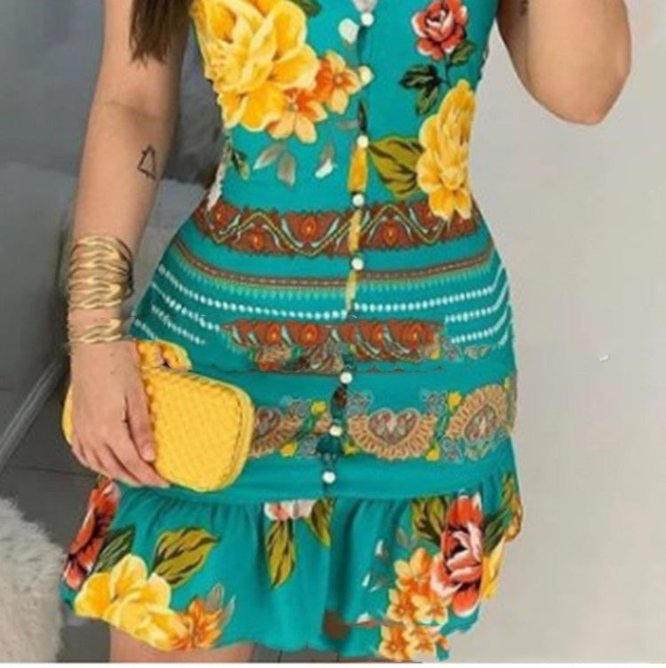 Printed V-Neck Button-Down Dress — Women's Lightweight Summer Dress Summer 2026