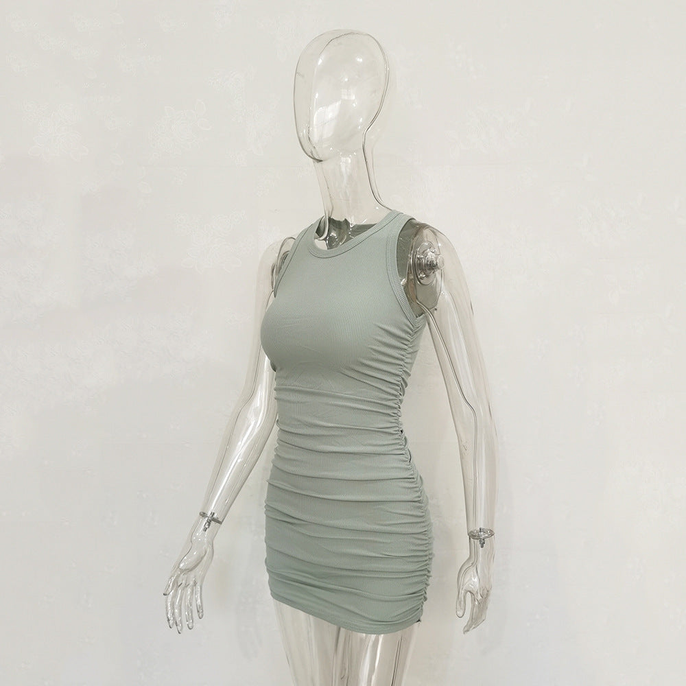 Women's Ribbed Cotton Pleated Dress - Casual Style